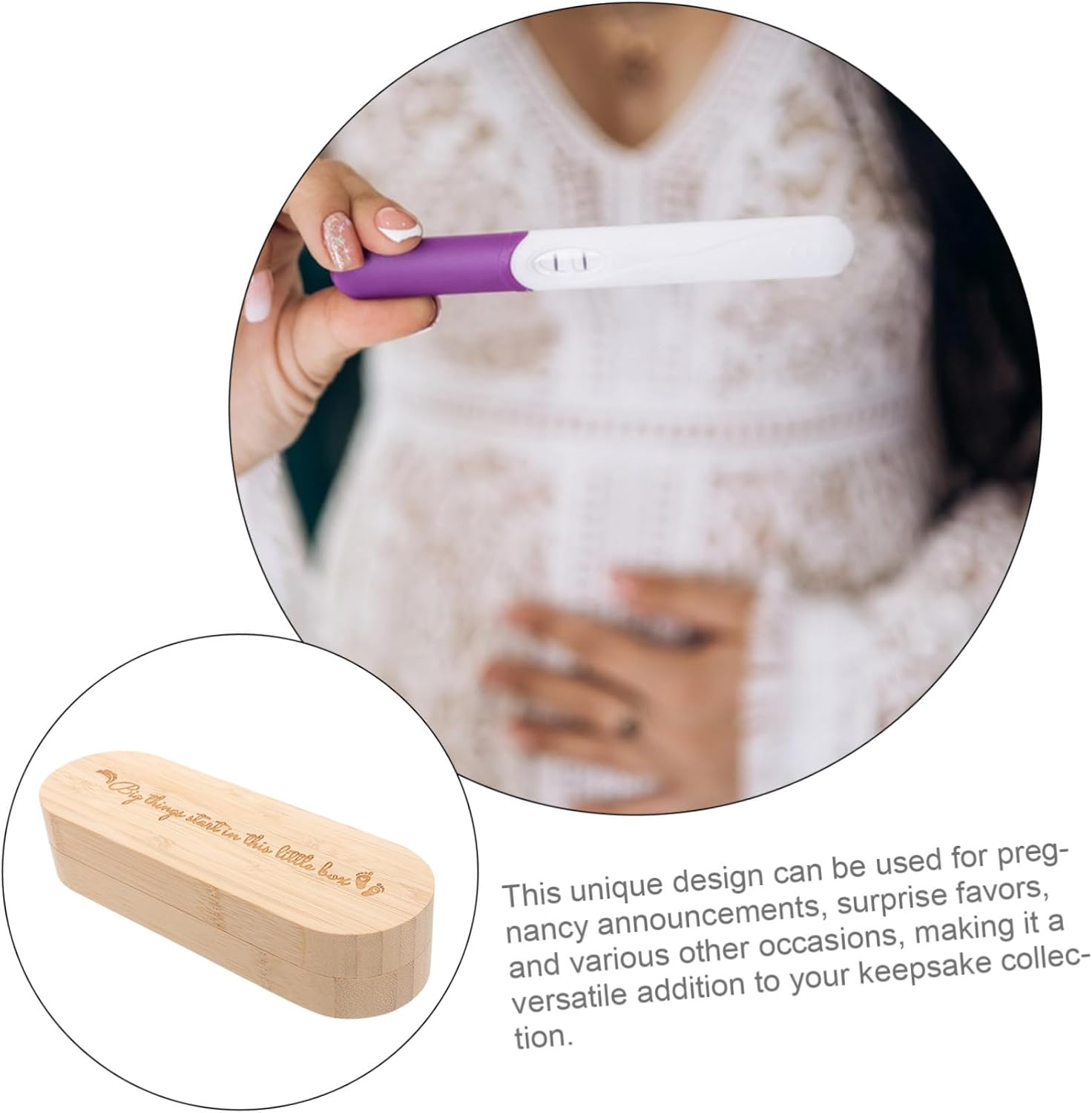 GARVALON Unique Wooden Pregnancy Test Announcement Keepsake Box for Pregnancy Reveal Surprise Memory Holder for Grandparents image number 3