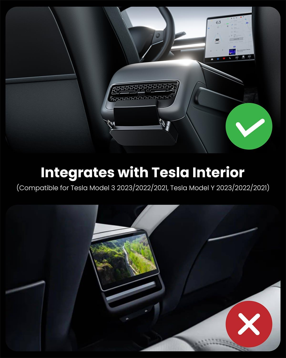 Fasgear Rear USB Charging Hub Docking Station Compatible for Tesla Model Y 2024, Model 3 Model Y (2021 2022 2023) 80Cm 27W Retractable Lightning Cable & Type C Cable with Rear AC Vent Outlet Cover image number 1