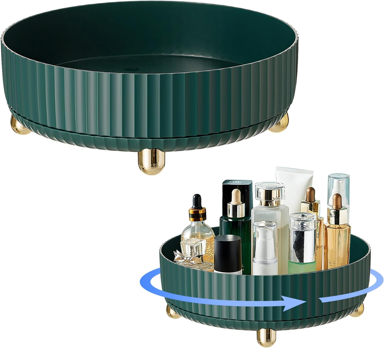Lacusmall Rotating Makeup Organiser, 360 Rotating Organiser Spinner Tray, Rotating Lazy Susan Organizer Is Perfect for Optimizing Storage in Bedroom Dresser or Vanity Countertop, Green