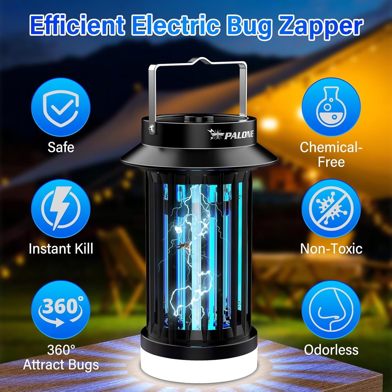 Rechargeable Fly Zapper Lamp,Palone Insect Killer Electric USB C,Bug Zapper Indoor,Portable LED Mosquito Trap,Uv DC Electric Mosquito Lamp,Practical Gifts for Outdoor Camping