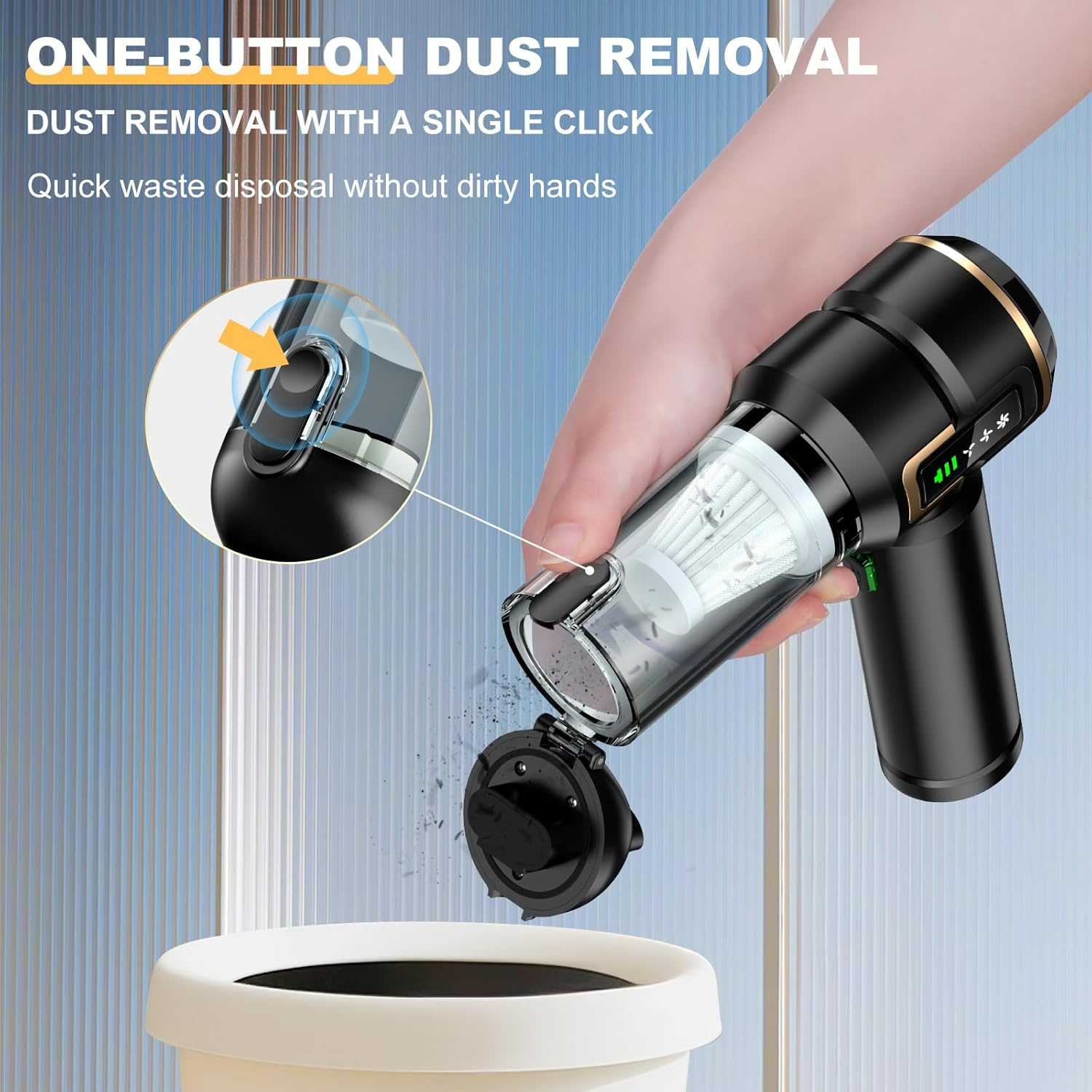 Car Vacuum Cleaner 4-In-1 with LCD Display, 25000PA High Power Mini Vacuum Cleaner, Rechargeable Handheld Vacuum, Car Hoovers, Portable Cordless Compressed Air Duster Air Blower for Car, Home,Office image number 6