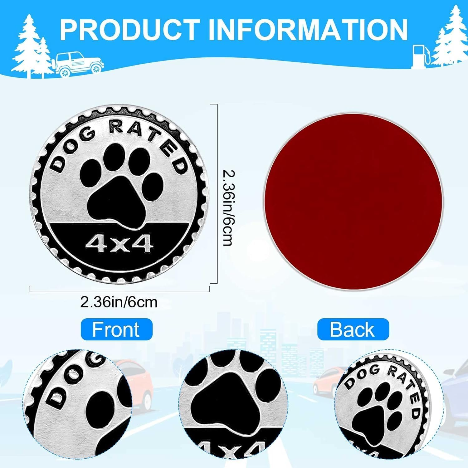 1Pc Black Dogs Badge Rated Car Emblem,4 X 4 Metal Automotive Badge 3D Metal Car Badges Emblems round Emblem Decals Stickers Compatible with Jeep Wrangler Vehicles Trucks Suv,Automotive image number 1