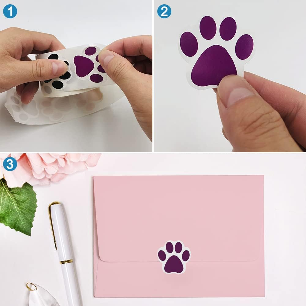 2 Rolls 1000 Pieces Paw Prints Stickers, Sourceton 1 Inch and 1.5 Inch Colorful Dog Paw Self-Adhesive Labels Stickers for Arts Craft, Scrapbook, Wall Decal, Party Favor Supplies image number 5
