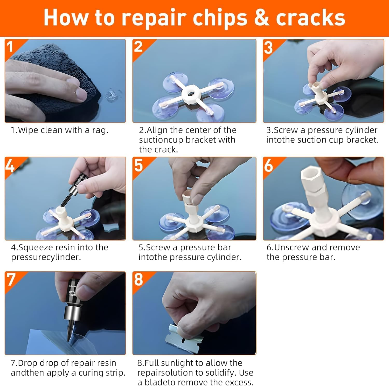 Windshield Repair Kit, Windshield Crack Repair for Chips and Cracks, Glass, Car Windshield Chip Repair Kit Quick Fix for Chips, Cracks, Star Shaped Crack