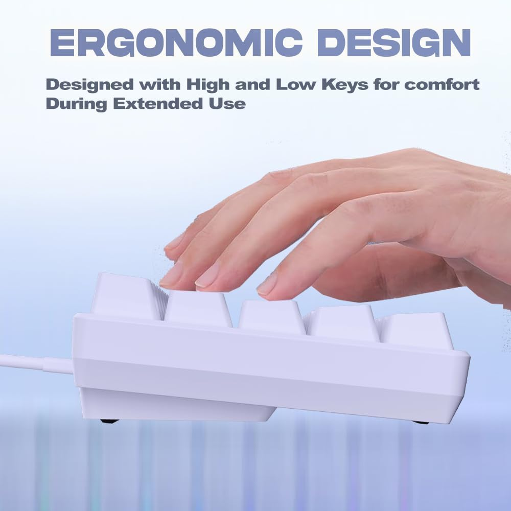 Abucow 60% Mechanical Gaming Keyboard, Black Switch Wired Compact Keyboard with Blue Backlight, Swappable White Keycaps, for Windows/Mac