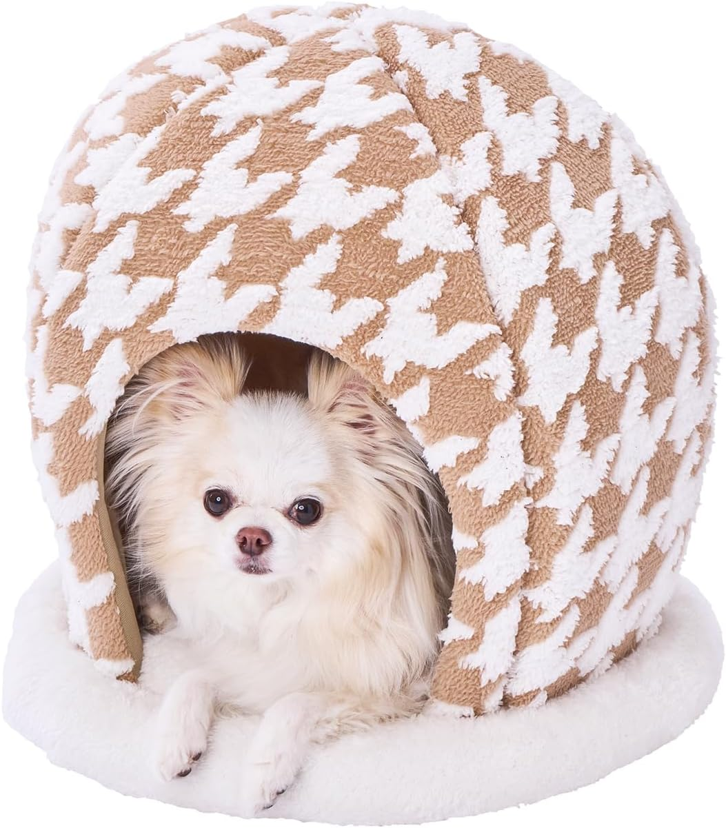 Petio Warm Lounge Bed for Dogs and Cats, Hat Dome, Camel Brown image number 4