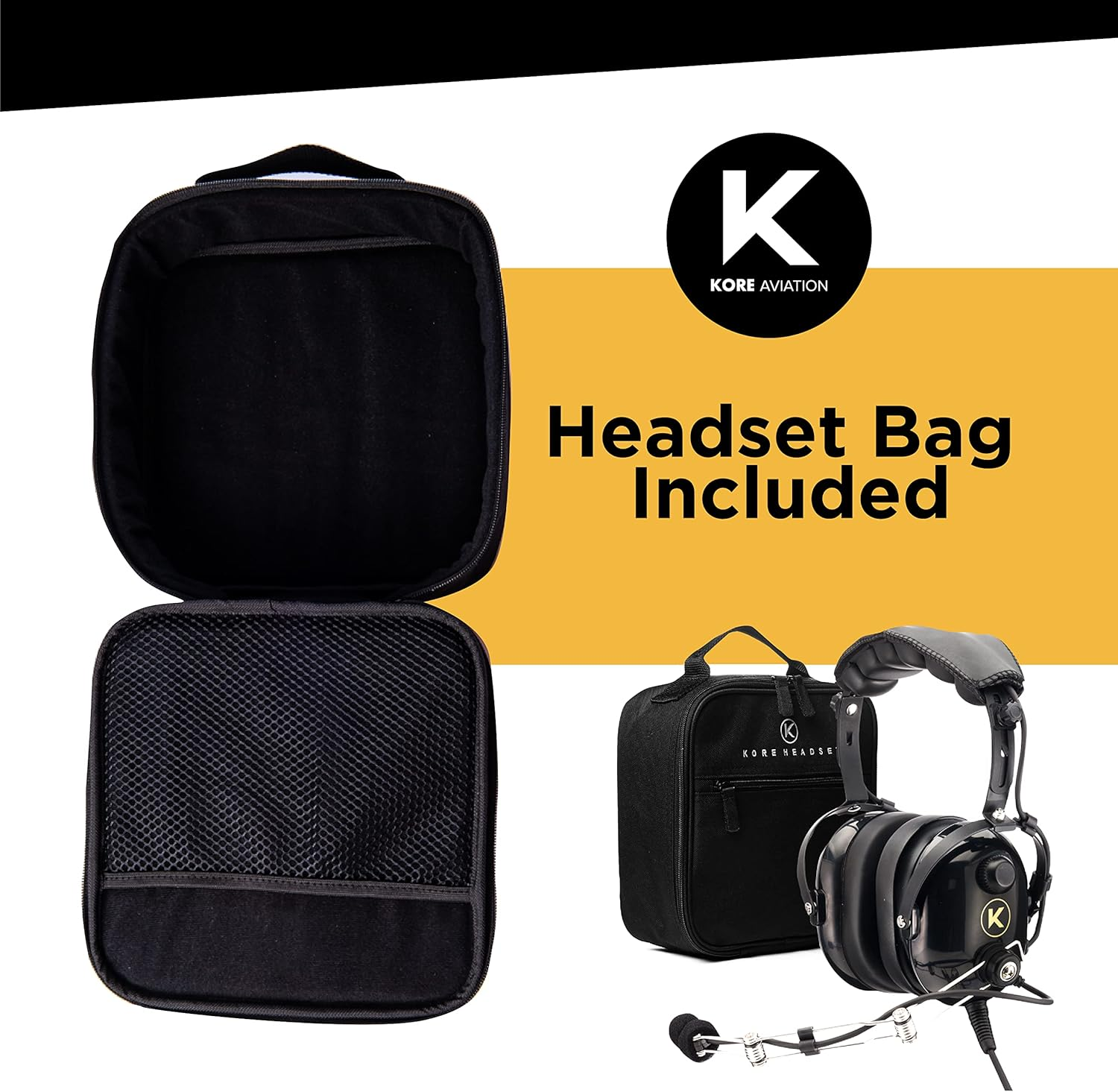 KORE AVIATION P1 General Aviation Headset for Pilots | Mono, Passive Noise Reduction, Noise Canceling Microphone, Acoustic Ear Cup, AUX Port, GA Dual Plug with Headset Bag (2 Items) image number 6