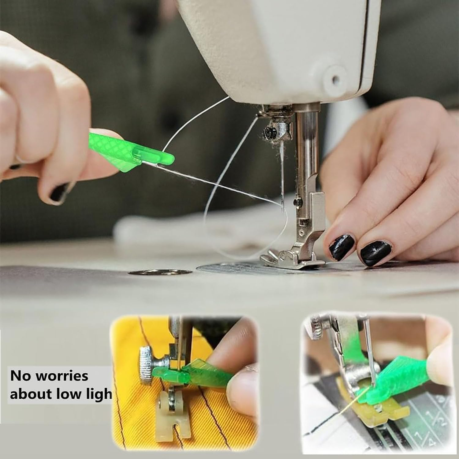 20Pcs Mini Fish Mouth Sewing Machine Needle Threaders, Automatic Sewing Needle Threader, Simple Needle Threader Tool,Quick Sewing Machine Cycle Simple Needle Threader Tool (Green) image number 1