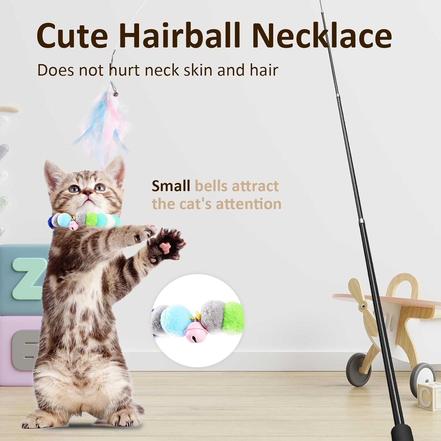 14Pcs Feather Teaser Cat Toy Set，Geeric Interactive Cat Teaser Toys Kit & Kitten Choker Bell Retractable Cats Wand Funny Sticks Multi Replacement Teaser Toy for Chase, Exercise, Boredom Relief Indoor image number 4