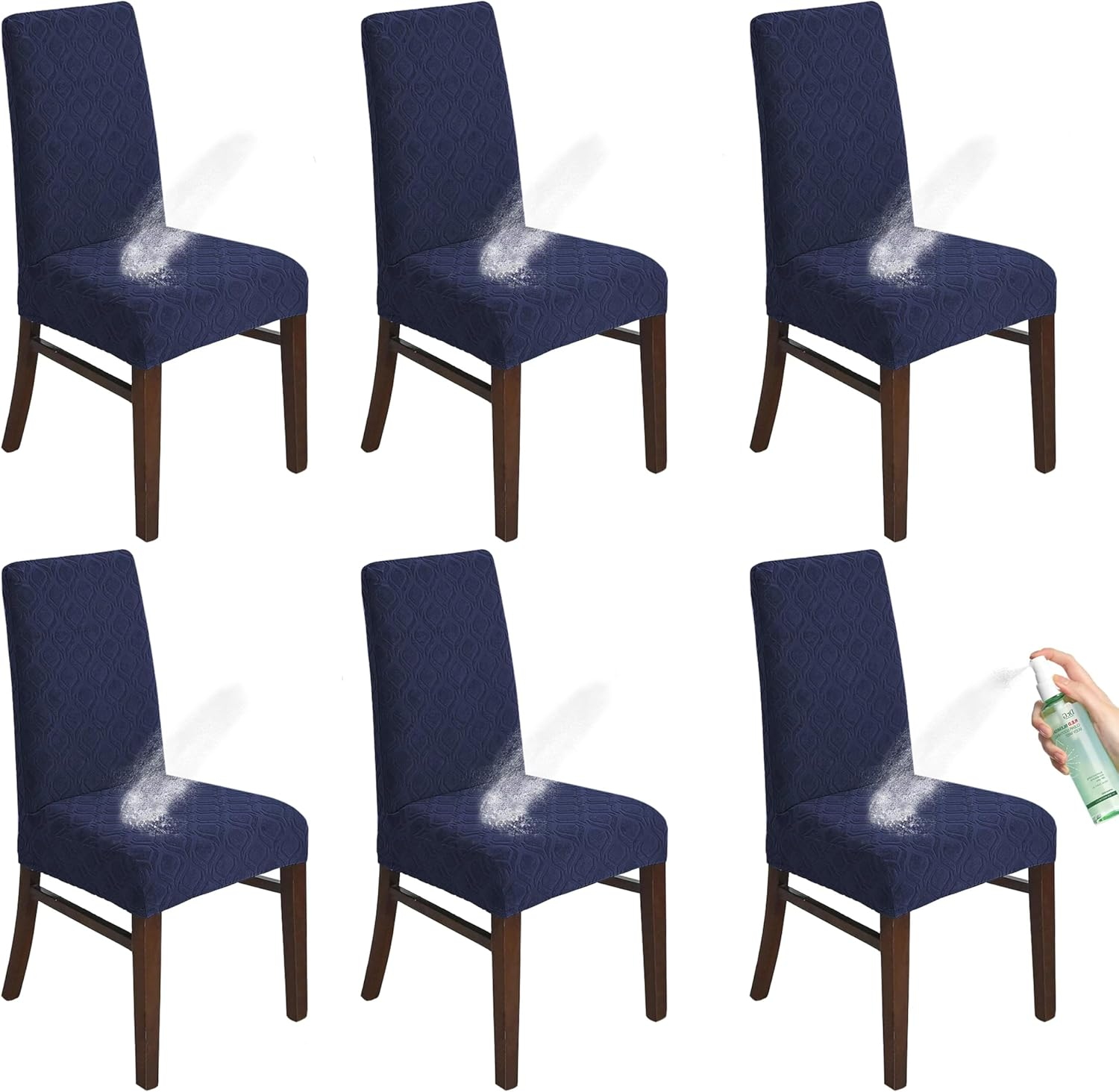 Waterproof Chair Covers Set of 6 Stretch Washable Armless Chair Slipcovers for Dining Living Room,Hotel, Banquet (Navy Blue) image number 2