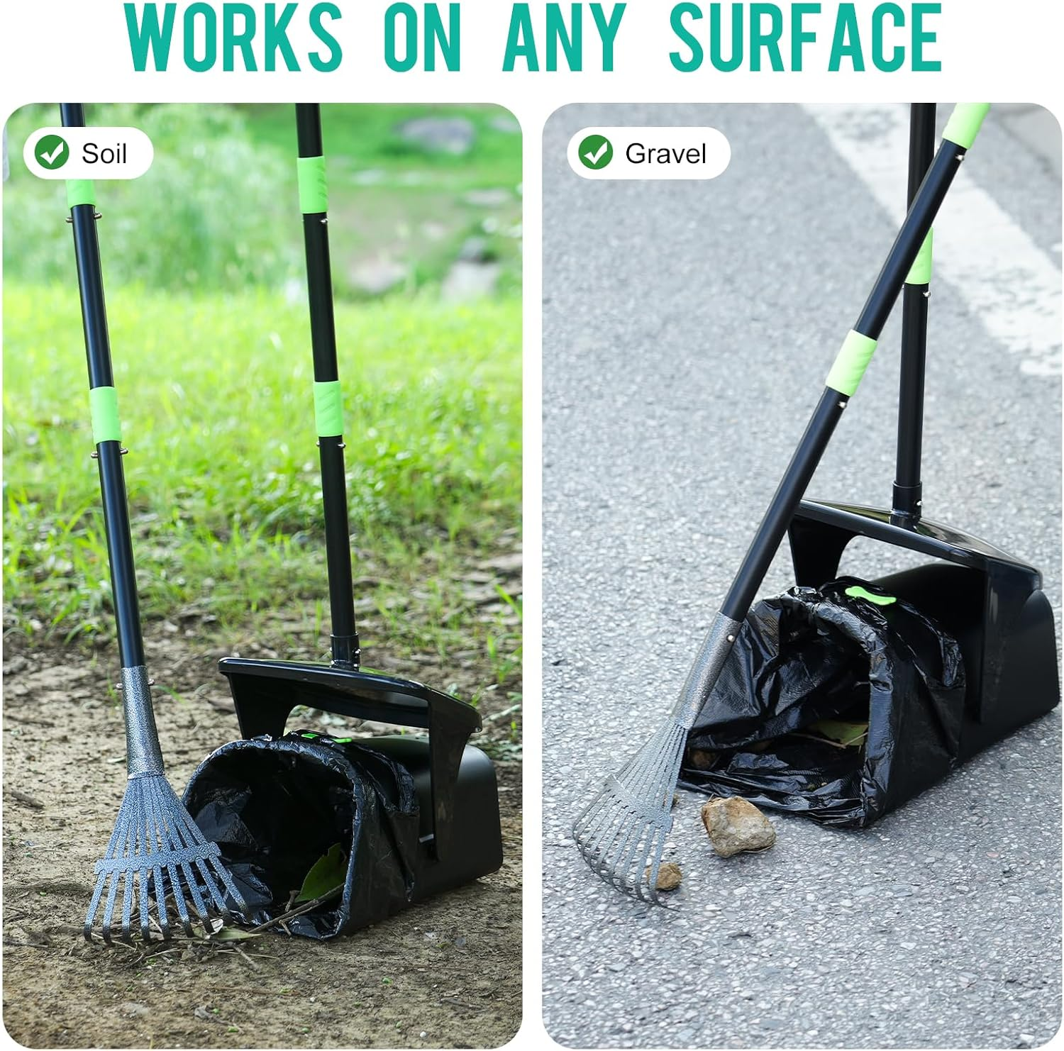 Long Handle Pooper Scooper with Swivel Bin & Rake - 97Cm Adjustable Dog Waste Poop Scoop - Includes 20 Bags - No Bend Design for Grass, Gravel & Yard - Heavy Duty & Rustproof image number 2