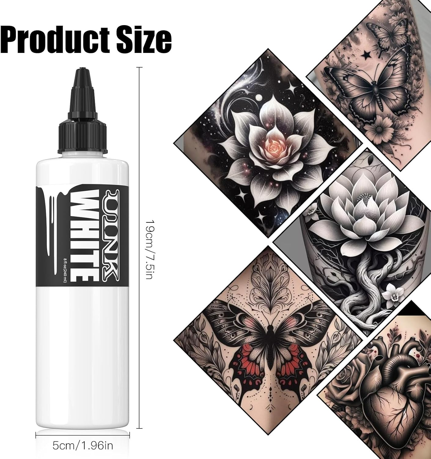 Professional Tattoo Ink, Black, 240Ml Large Bottle (White) image number 5