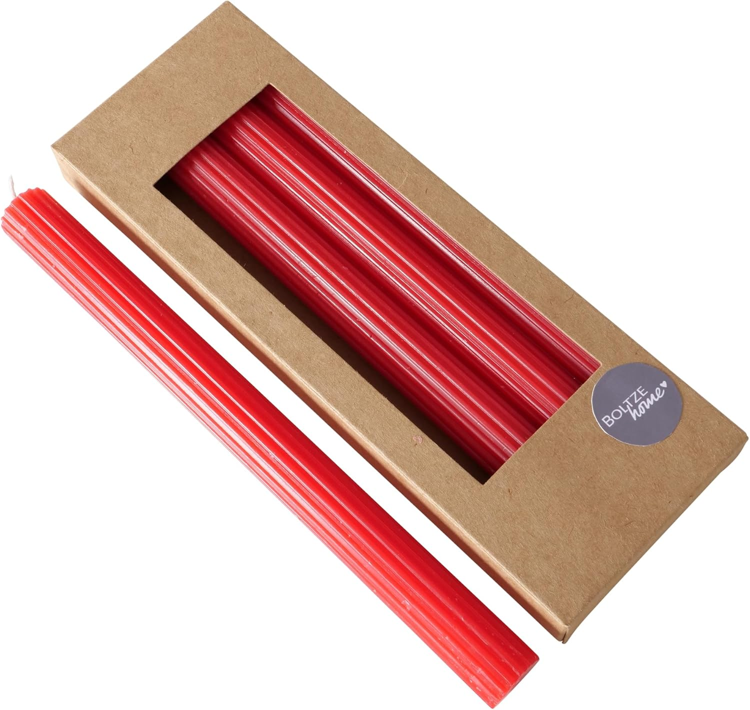 Boltze Classic Taper Candle (4 Pieces, Red, 25 Cm, Wax, Ribbed Surface, Classic Design, Taper Candle, Candle, Red Candle, Decoration) 2048492