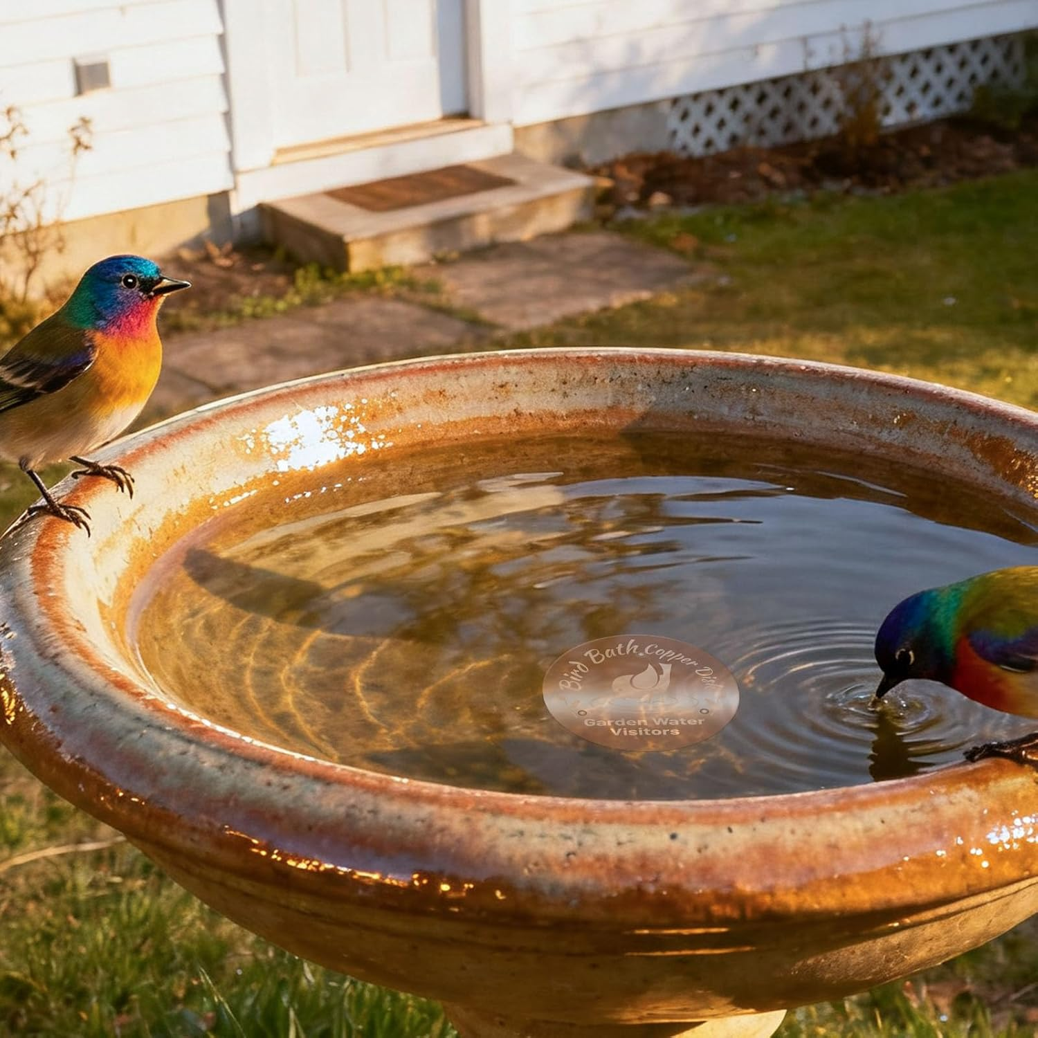 Pure Copper Bird Bath Disc, 3.94In/10Cm Diameter round Shaped Bird Bath Purification Disk for Physical Safe Clean Water and Outdoor Birdbath Tray Cleaning