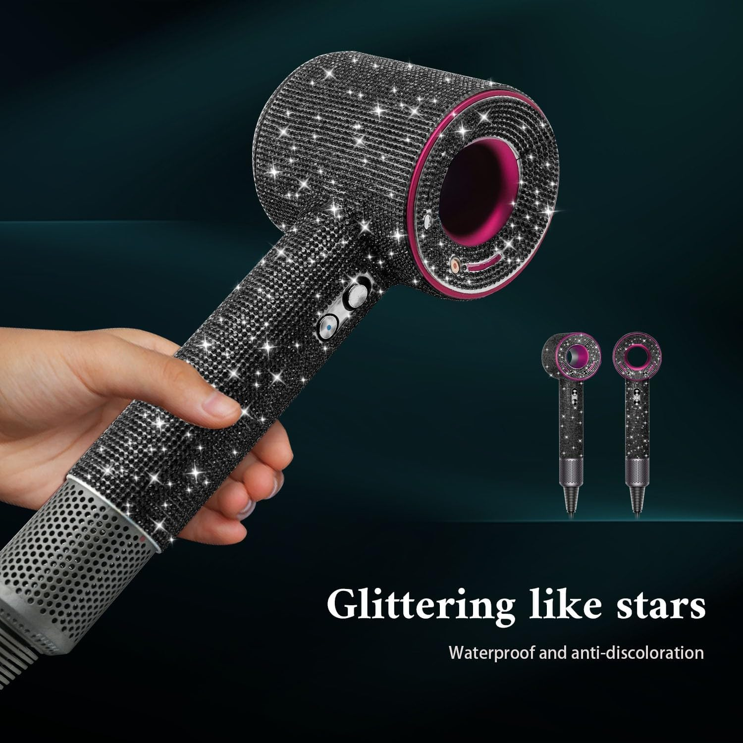 Rhinestones Case for Dyson Hair Dryer Anti-Scratch Shockproof Dust Proof Travel Protective Case Cover for Dyson HD01 HD03 HD07 HD08 (Black) - Bright Pink image number 7