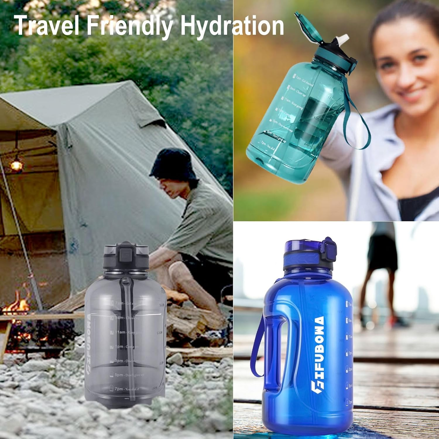 GIFUBOWA Big Water Bottle 2L with Handle BPA Free Large Capacity Goal Drinking Jug for Office Sports Hiking image number 6