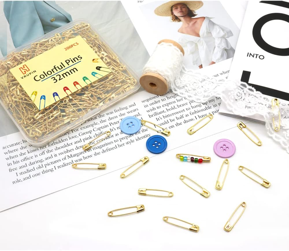 200 Pcs Colored Safety Pins,32Mm Safety Pins,Premium Assorted Safety Pins Bulk for Sewing Clothing DIY Craft Making with Storage Box-Gold image number 3