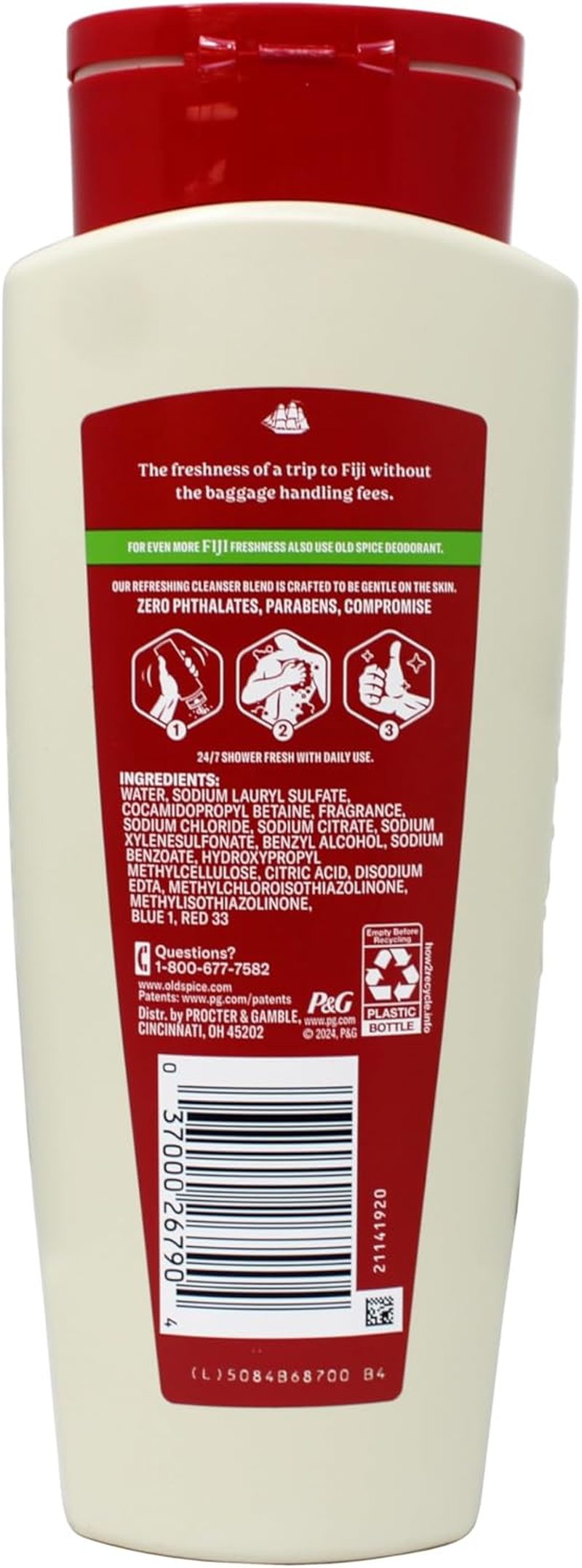 Old Spice Body Wash Fiji, Scent of Palm Tree + Coconut, Cleanse & Refresh, 16 FL OZ - 7 Pack image number 3