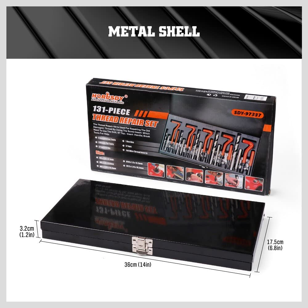 HORUSDY 131-Piece Thread Repair Kit, HSS Drill Helicoil Stripped Rethread Repair Metric M5 M6 M8 M10 M12 image number 3