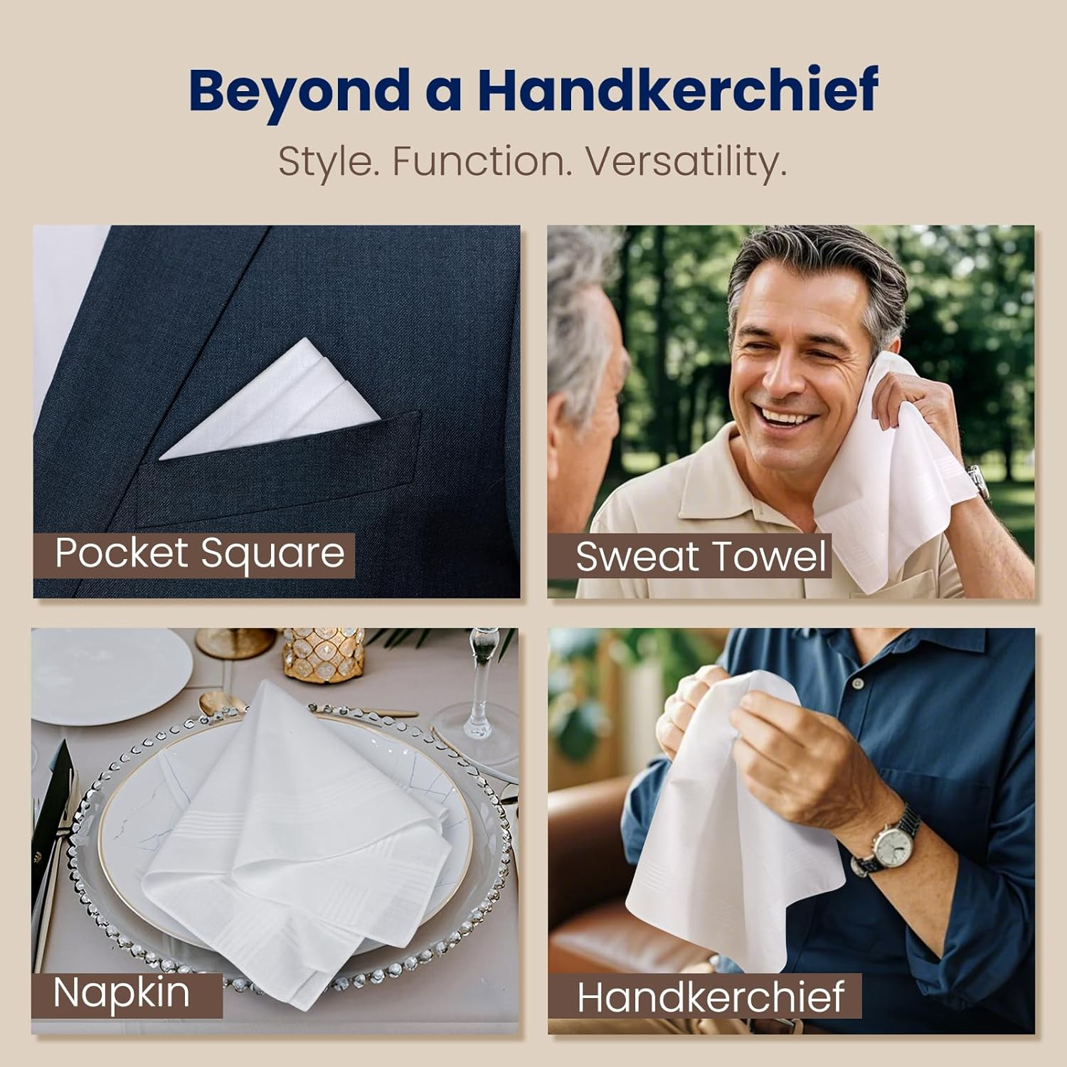 Selected Hanky Men'S Cotton Handkerchief with Stich 12 Pieces image number 2