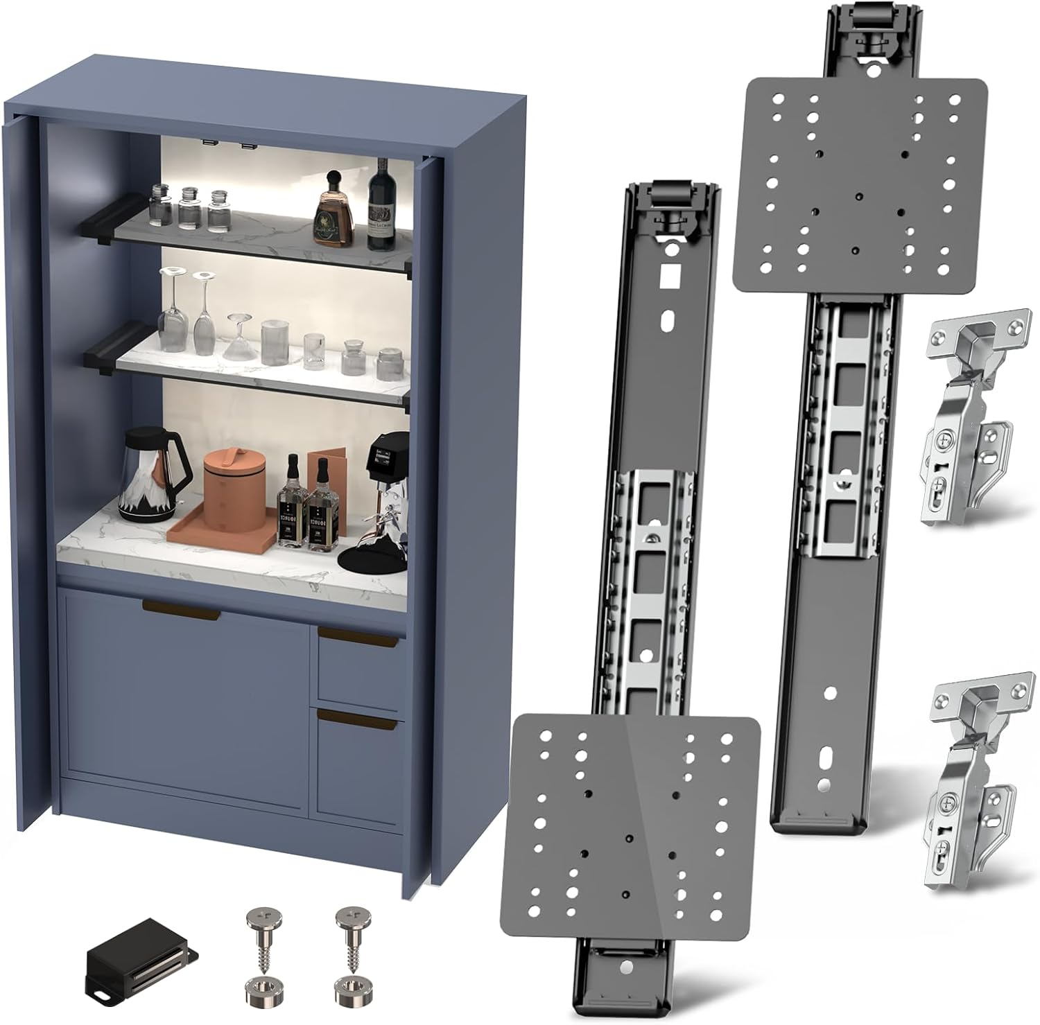 18" Cabinet Pocket Door Slide Hinge Kit 2PCS for Inset Application, Pivot Pocket Door Slides for Cabinet Wiht Hinges, Pivot Sliding Door Runners Hardware System for Cabinet Doors image number 2