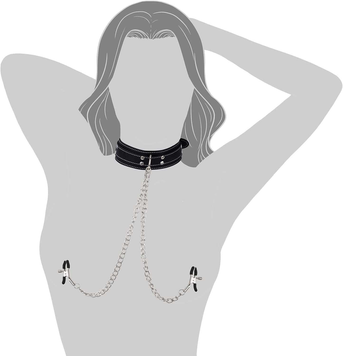 Bondage Collar Necklace with Nipple Clamps PU Faux Leather Collar Harness with Choker Metal Chains BDSM Bondage Sex Restraints Fetish Collar SM Adjustable Clips Slave Collar Fetish Slave Sex Toy Cosplay, Couples Sex Toys