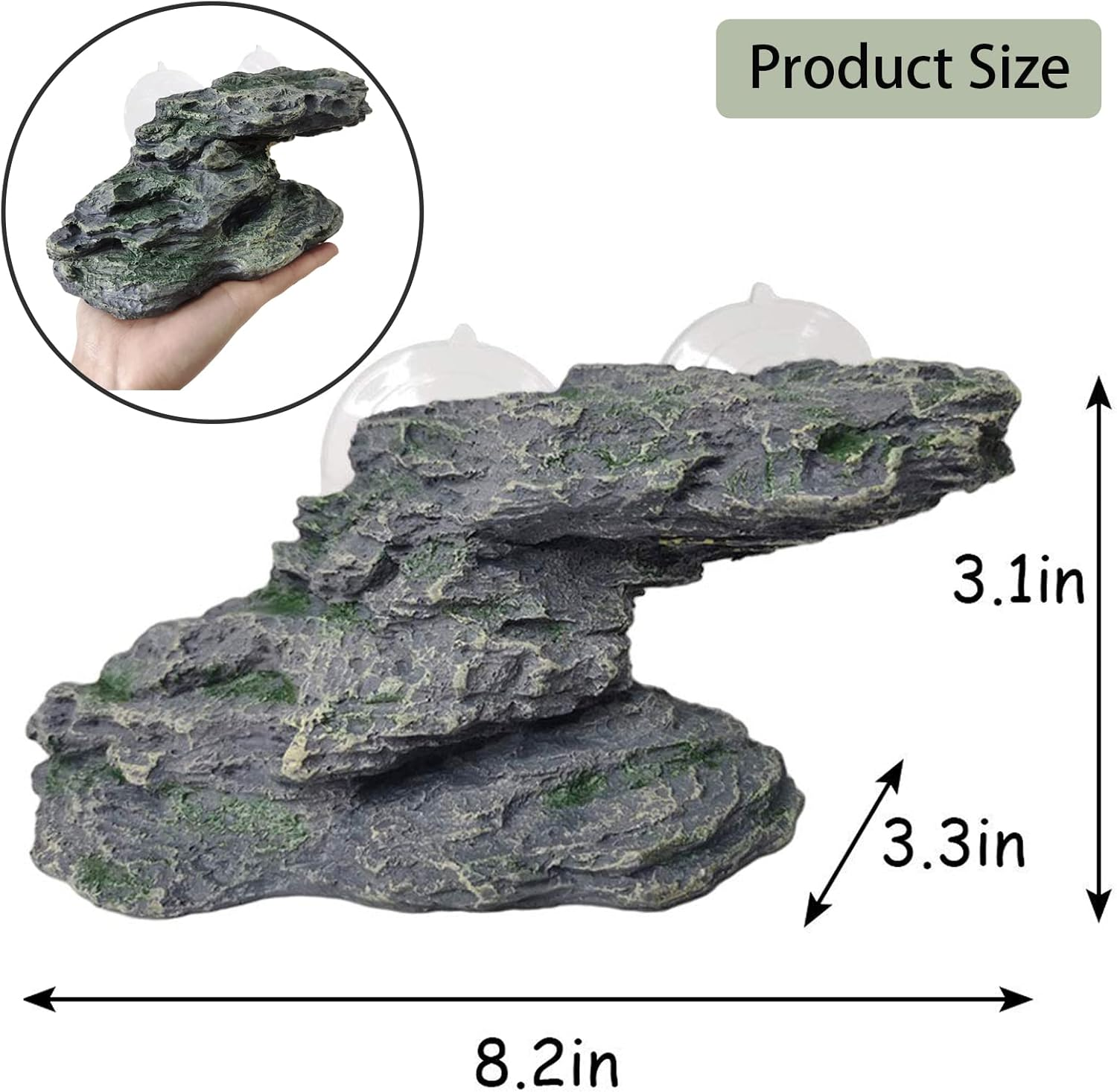 Turtle Basking Platform Reptile Climbing Shale Resin Step Ledge Stone Aquarium Ornament Rock Landscaping Decoration with Suction Cups for Frogs Newts Amphibians Lizard (Medium:8.2&rdquo;Lx3.3&rdquo;Wx3.1&rdquo;H) image number 4