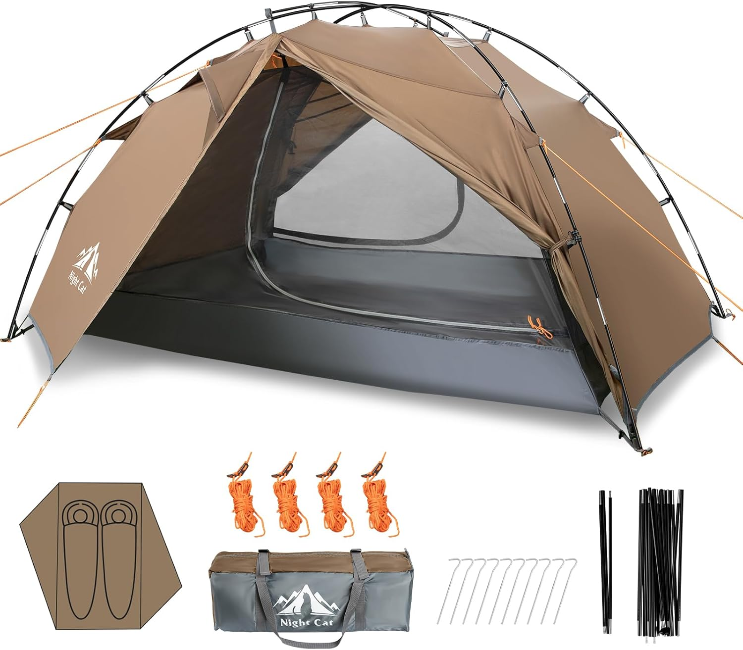 Night Cat Backpacking Tents 2 Persons Fast Setup Hiking Camp Tent with Foldable Pole Double Layers Two Doors Waterproof Lightweight Compact 7X4.4Ft