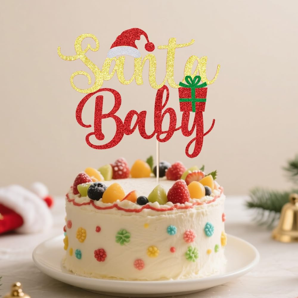 Merry Christmas Cake Topper, Happy New Year Party Cake Decorations, Children'S Christmas Theme Party Cake Decorations Supplies (BABY) - Christmas Tree-Red Green image number 5