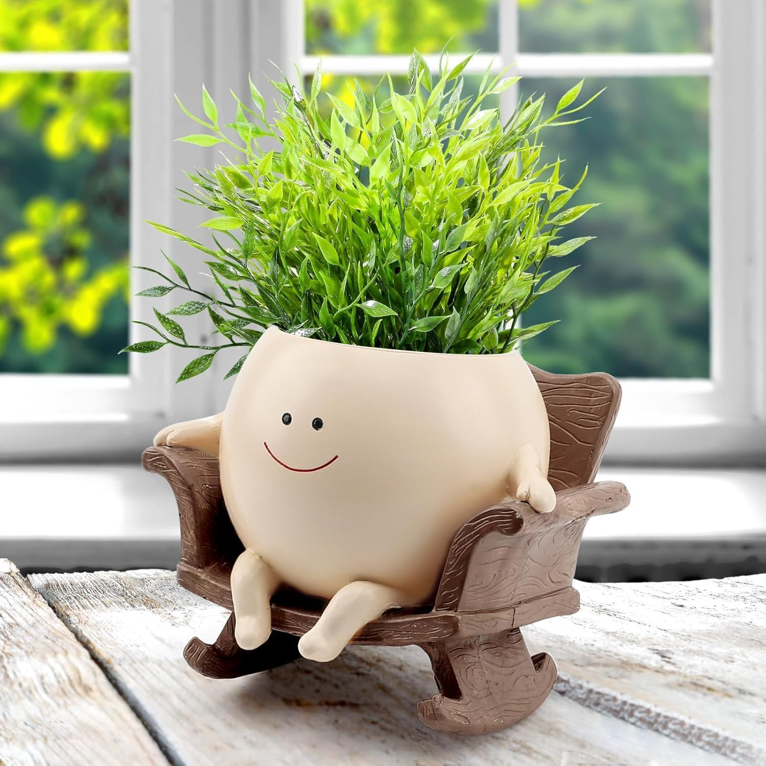 Face Planter Pots for Indoor Plants, Cute Resin Flower Head Planters, Rocking Chair Succulent Flower Pots with Drainage Hole, Gift Ideai for Birthday (Smile) image number 6