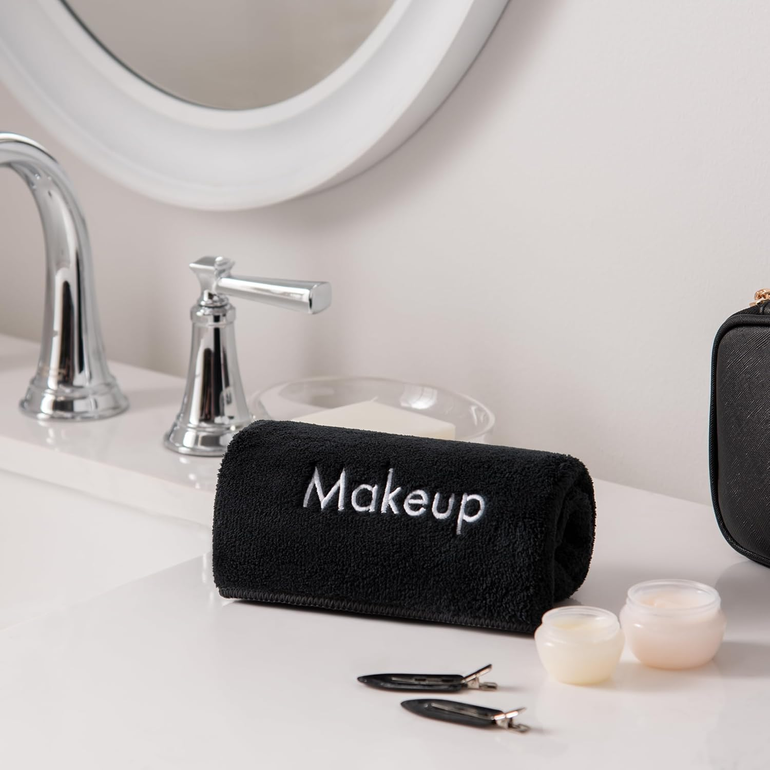 Arkwright Makeup Towels - Pack of 6 - Ultra Soft & Gentle Microfiber Coral Fleece Washcloth Face Make up Remover, Reusuable Eraser Cloth Essentials for Hosts & Artists, 13 X 13 In, Black image number 1