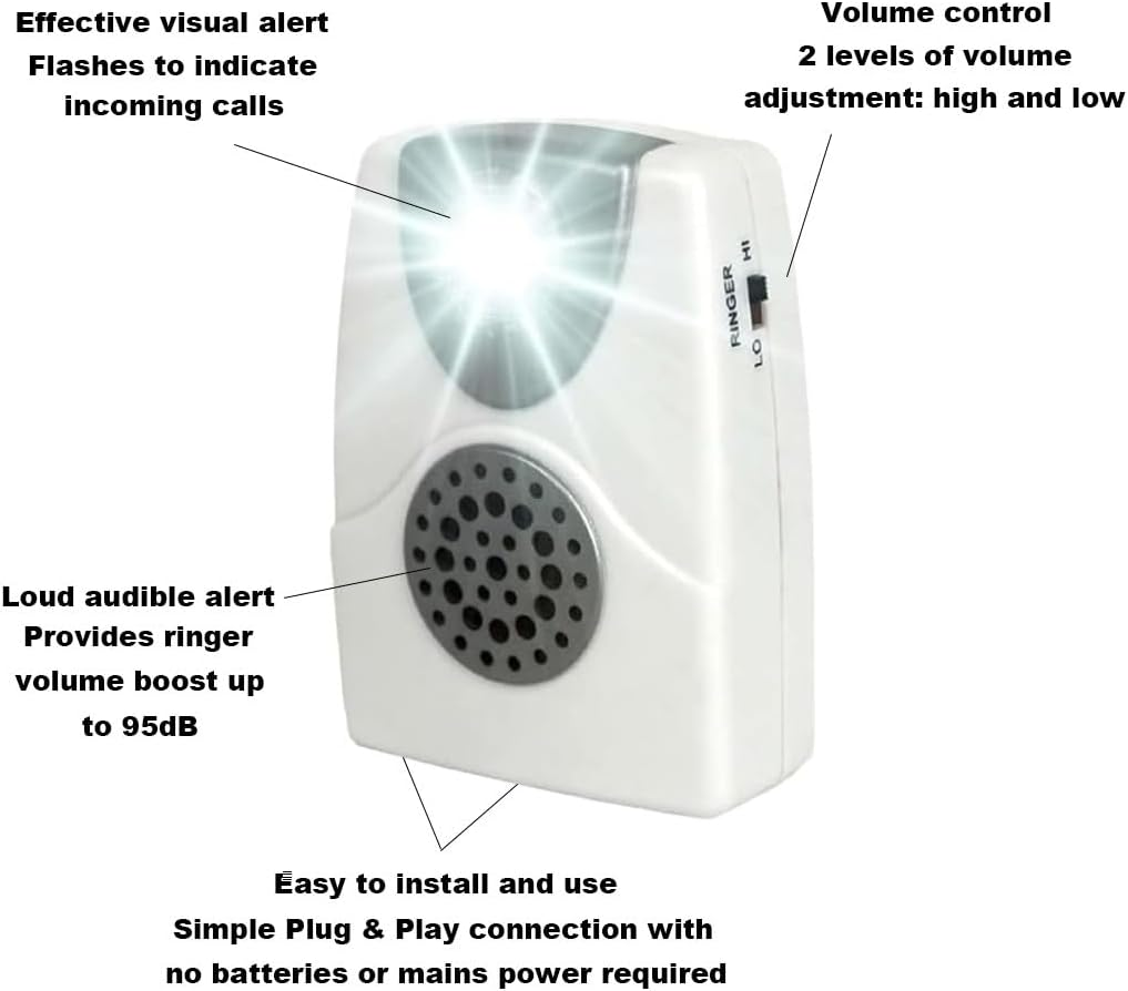 VOCA Telephone Ringer Amplifier, Boost up to 105Db with LED Light Notification for Landline Phones, Wall Mountable, Ideal for Noisy and Hearing-Impaired Environments image number 5