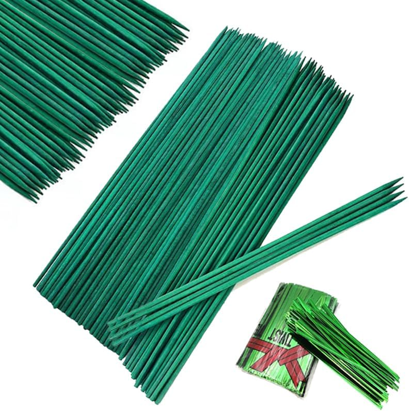 100Pcs Garden Wood Plant Stakes,Betterjonny 15.7Inch Long Bamboo Plant Support with 100Pcs Metallic Twist Ties Sticks Sturdy Floral Plant Support Stakes Wooden for Floral Picks Roasting Sticks image number 2