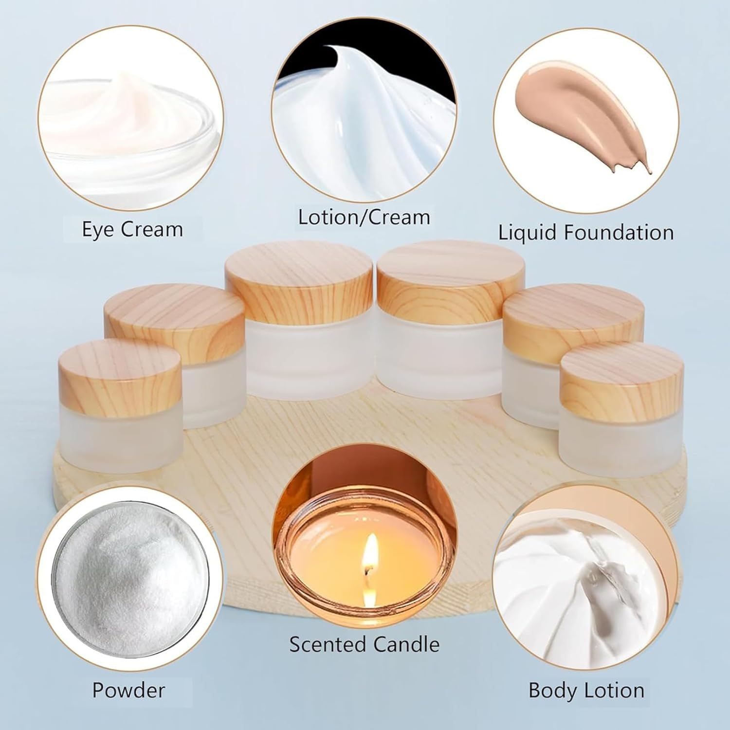 6 Pcs Glass Makeup Jar Set Refillable Storage Containers Travel Dividing Daily Storage for Cream, Cosmetics, Lotion, 50Ml/30Ml/15Ml Capacity image number 1