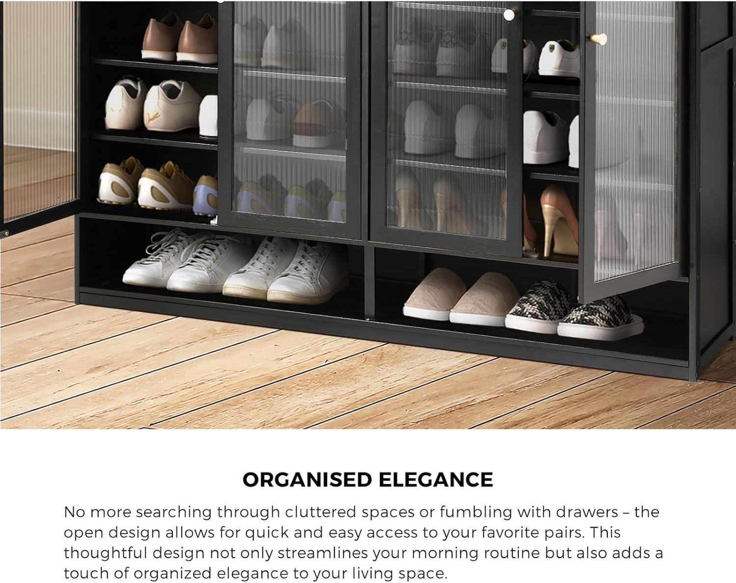 Oikiture Shoe Rack Cabinet 7-Tier Shoe Storage Cabinet with 4 Door and Open Shelf for Closet Hallway Bedroom Entryway image number 4