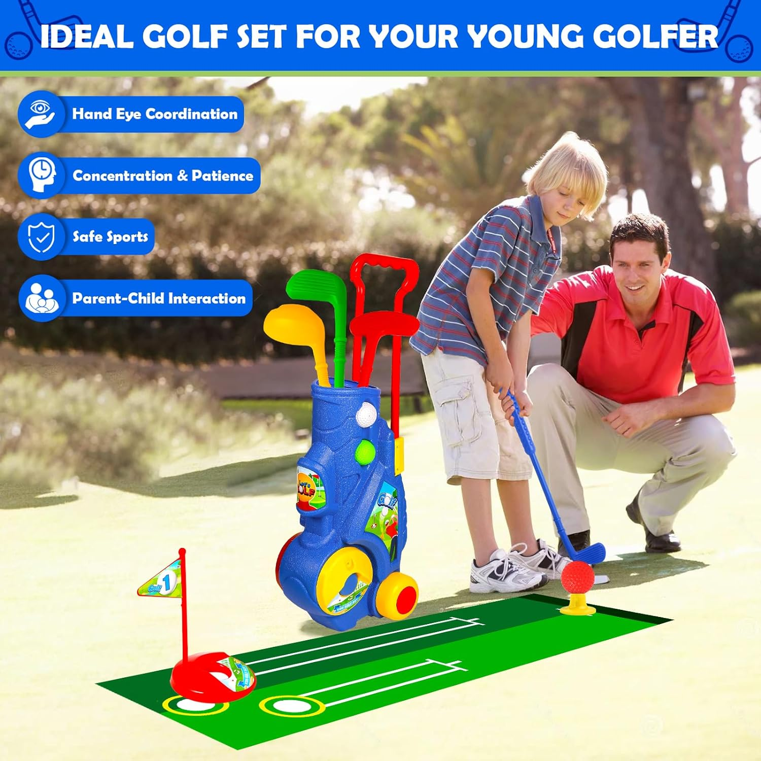 GMAOPHY Toddler Golf Set - Kids Golf Clubs with 6 Balls, 4 Golf Sticks, 2 Practice Holes and a Putting Mat - Promotes Physical & Mental Development - Toys for 2 3 4 5 Year Old Boys image number 5
