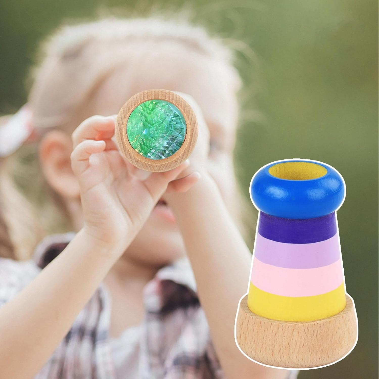 Wood Kaleidoscope | Rotating Kaleidoscope Toy Wooden,Rotating Kaleidoscope Toy Wooden for Boys and Girls image number 3