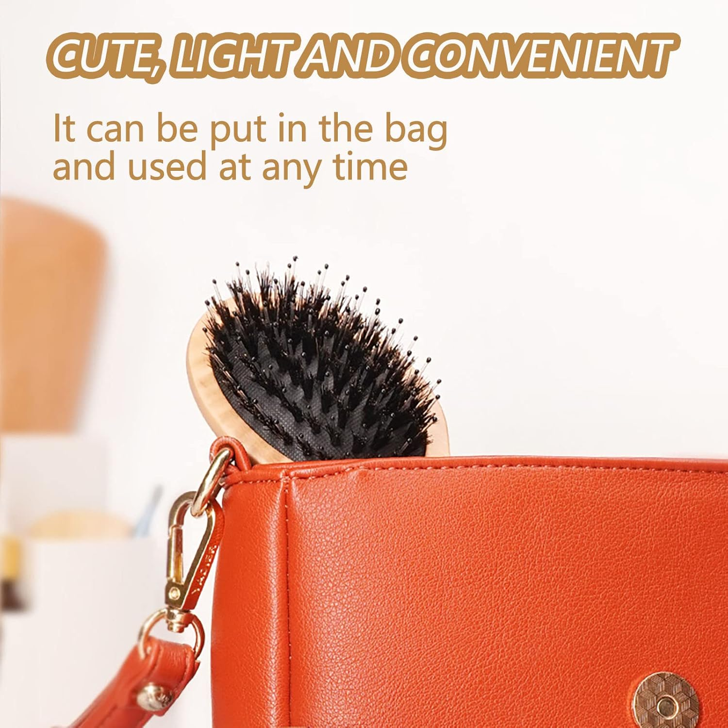 Wooden Paddle Bristle Comb Mini Boar Bristle Hairbrush Paddle Travel Bristle Brush Pocket Portable Bamboo Bristle Hairbrush for Men Women Kids image number 1