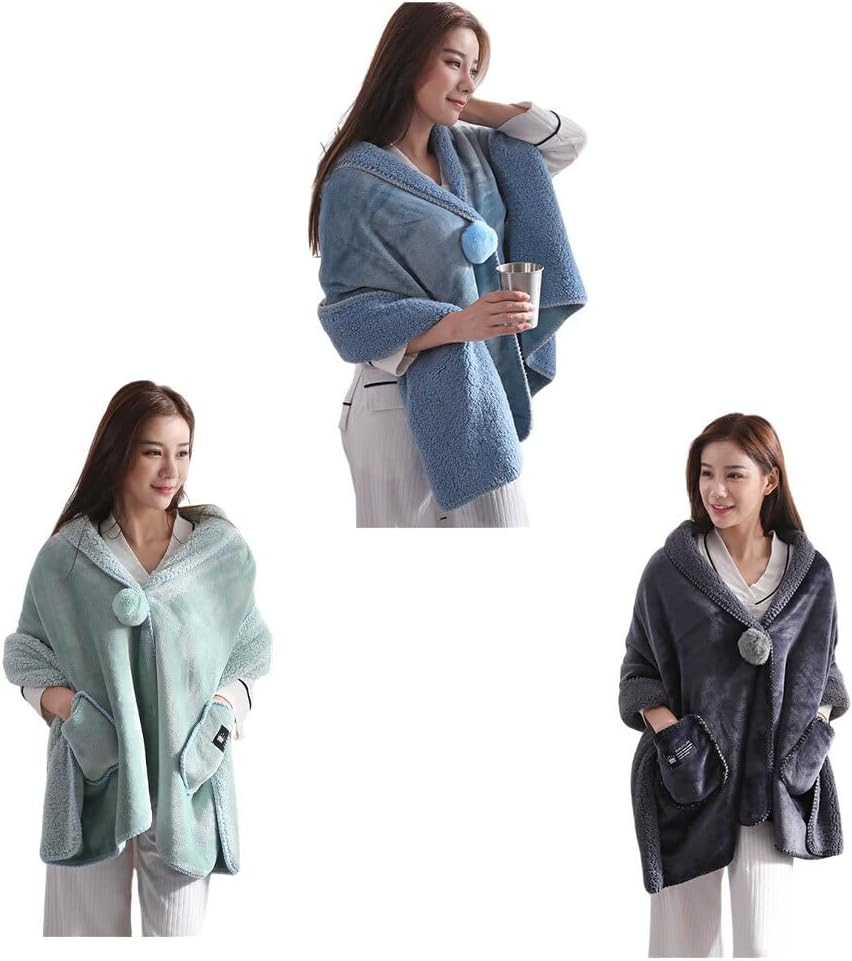 Lightweight and Breathable Womens Shawl Blanket for All Seasons Soft Wool Shawl Blanket with Pockets Polyester, Blue - Blue image number 5