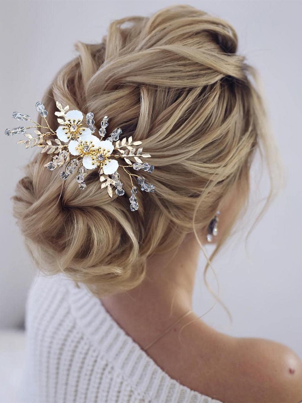 SINLOV Hair Comb for Bridal Flower Wedding Pearl Rhinestone Bridal Bridesmaid Side Combs Wedding Hair Accessories for Women (Gold) image number 2