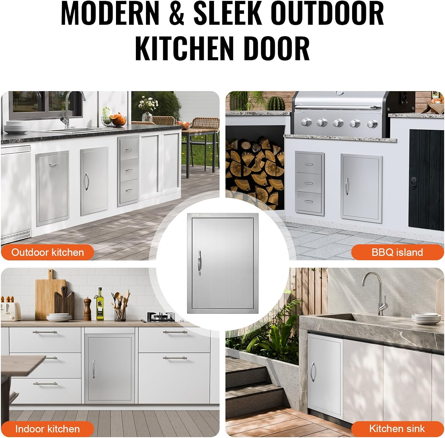 VEVOR BBQ Access Door, 432X610 Mm Single Outdoor Kitchen Door, Stainless Steel Flush Mount Door, Wall Vertical Door with Handle, for BBQ Island, Grilling Station, outside Cabinet image number 3