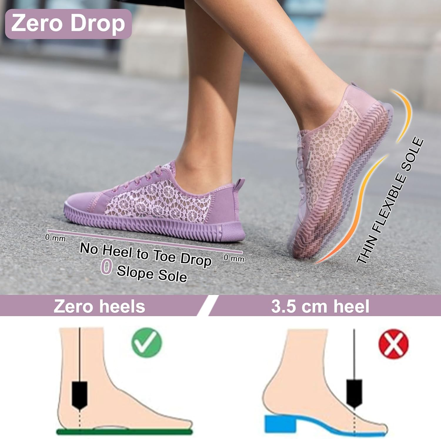 Nursgram Women'S Wide Toe Box Shoes Zero Drop Non Slip Extra Wide Width Fashion Sneakers Ultra Light Breathable Walking Shoes Casual Sneakers for Travel Work Trainers image number 2