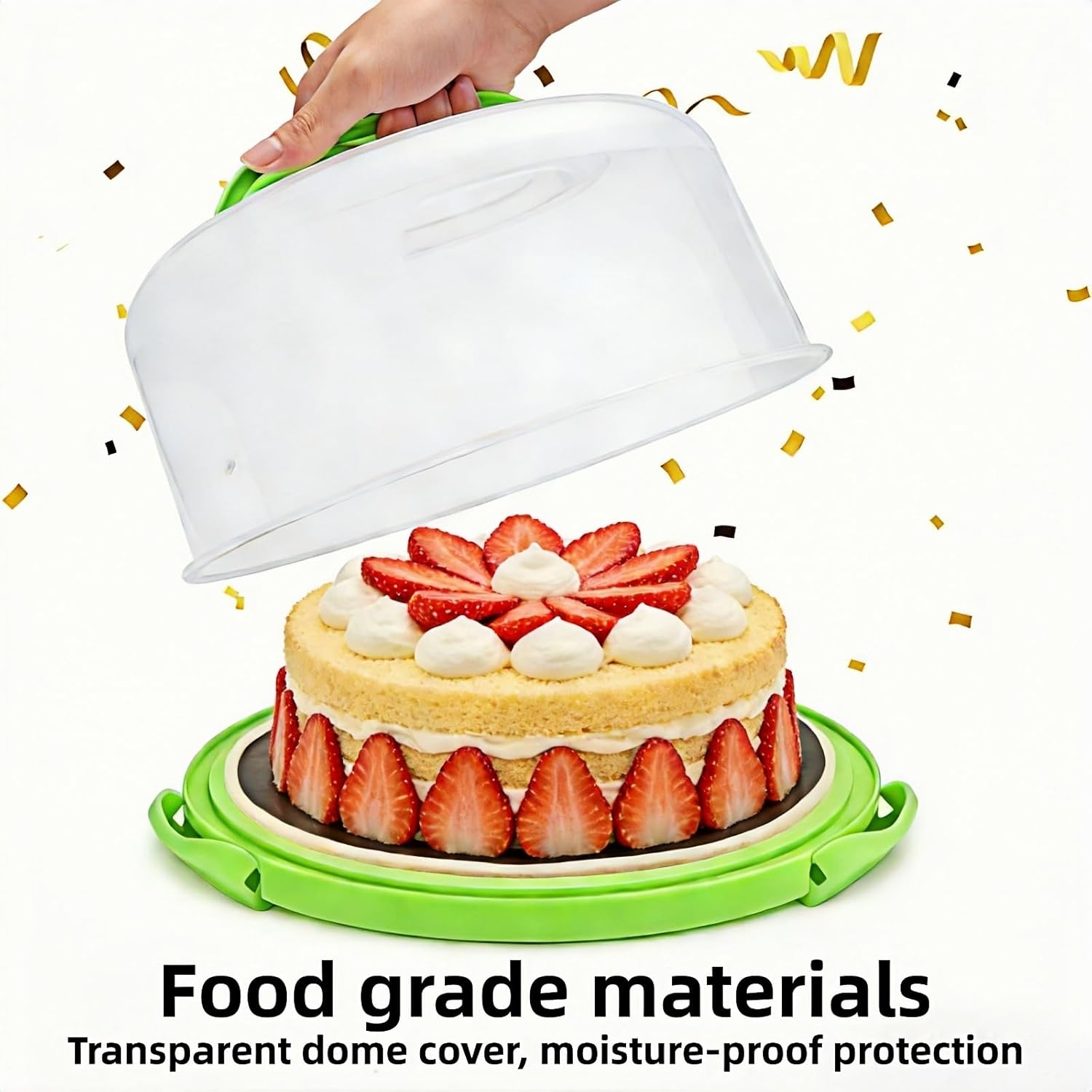 10 Inch Cake Carrier Stand round Holder Storage with Lid and Handle for Transport Storage Container Tray Cake Cover Stand Cupcake Containers Keeper Kitchen Cooking Box Large (Green) image number 2