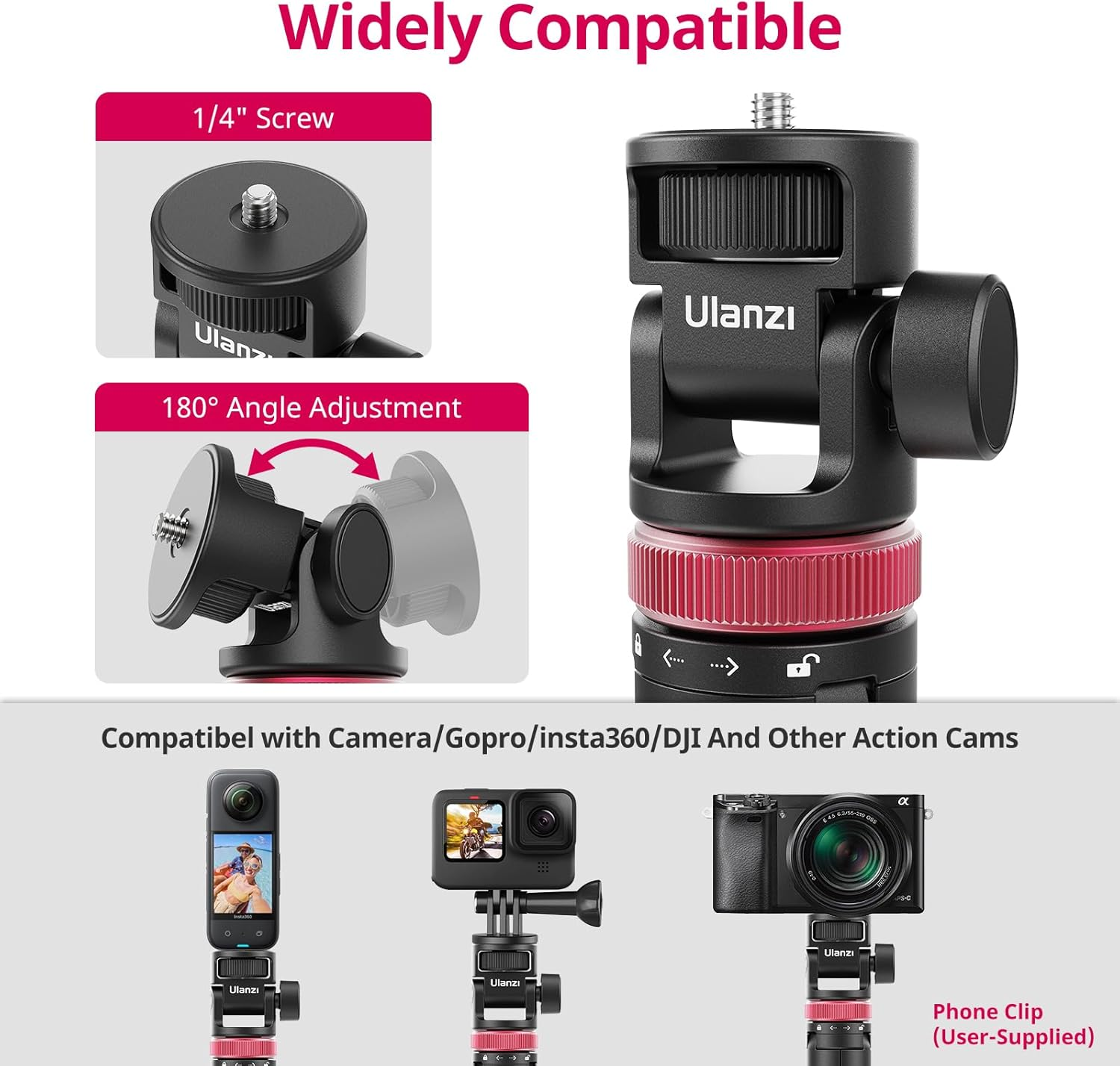 ULANZI MT-71 Tripod Selfie Stick & Vlog Handle with Magnetic Quick Release&1/4'' Screw, 150CM Extendable Lightweight Tripod Stand (7-Section) for DJI Pocket 3/Insta360 X5 X4 X3 Series/Gopro Tripod image number 4