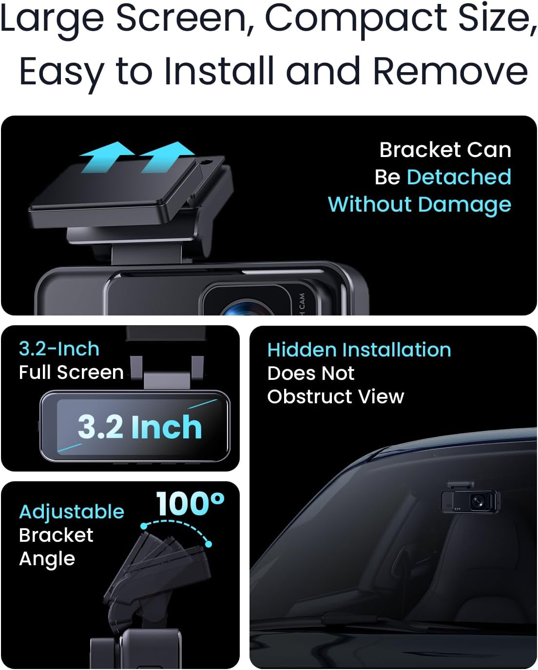 COOLCRAZY Dash Cam, 4K UHD Dash Camera for Cars Built-In GPS, 3.2" IPS Screen Wifi & App Dashcam, 24H Parking Mode, 170&deg;Wide Angle Front Dashcams with 32G Card, WDR, Night Vision, G-Sensor image number 5