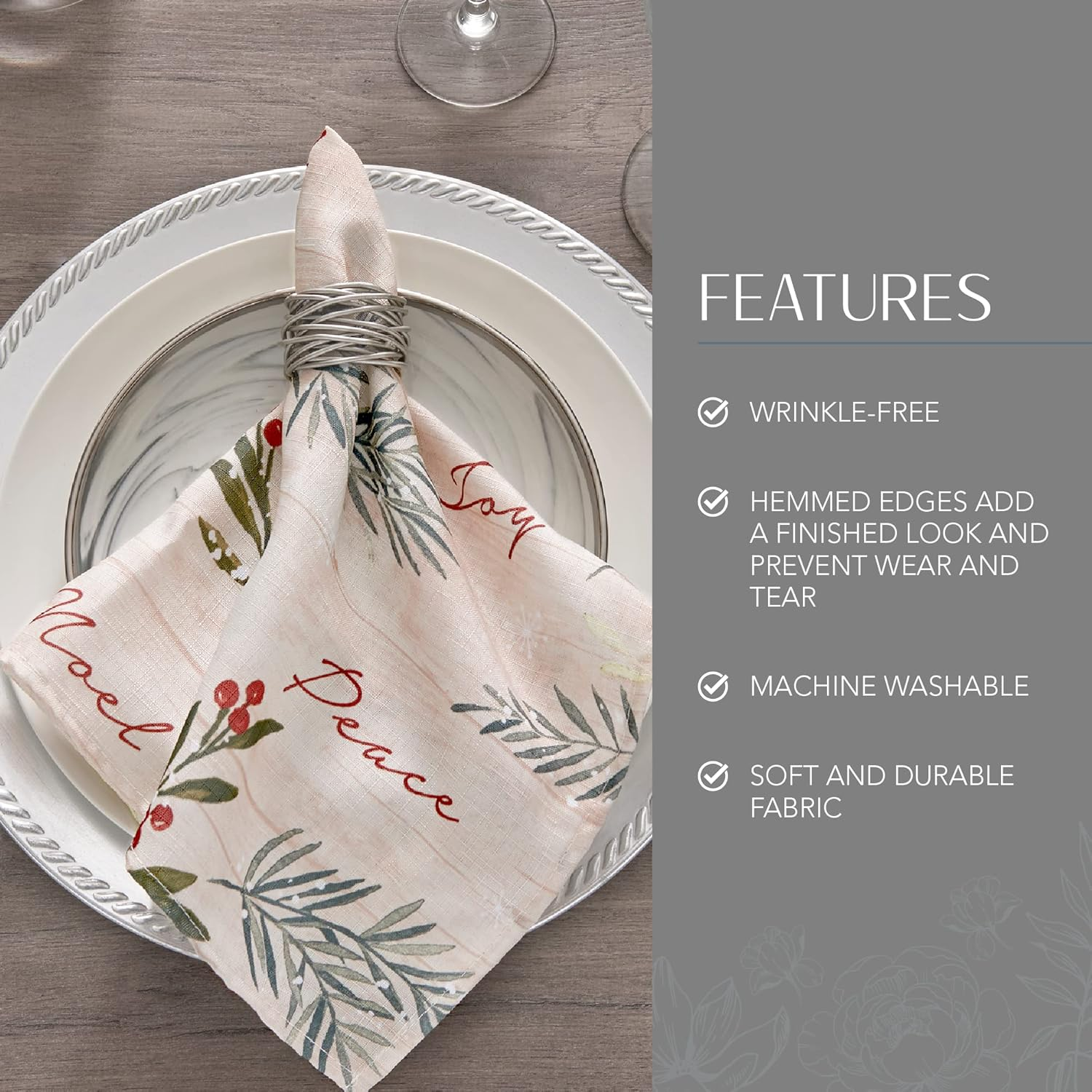 Elrene Home Fashions Holiday Tree Trimmings Fabric Napkins, Set of 4, 17 Inches X 17 Inches image number 2