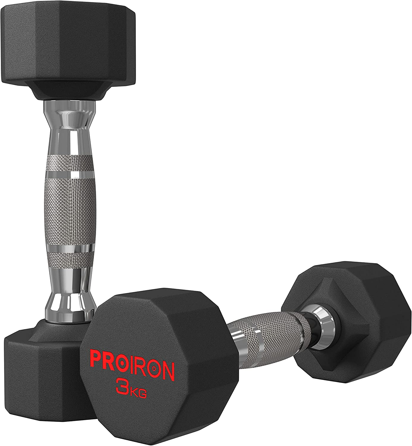 PROIRON Rubber Dumbbells Pure Steel Dumbbell, Friction Welding(Compact and Never Loose) Weights Set Men Women Home Gym 3Kg 5Kg 8Kg 10Kg 12Kg 16Kg 20Kg 24Kg Fitness Training Exercise Body Strength Lifting Equipment (Pair or Single)