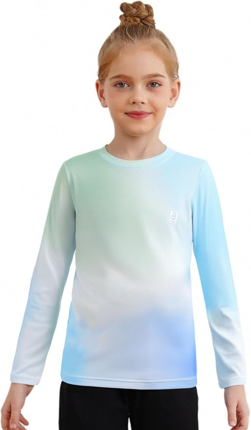 Sxiwei Kids Girls Gradient Tennis Golf T-Shirt Long Sleeve Quick-Dry Moisture-Wicking Lightweight Sports Tops