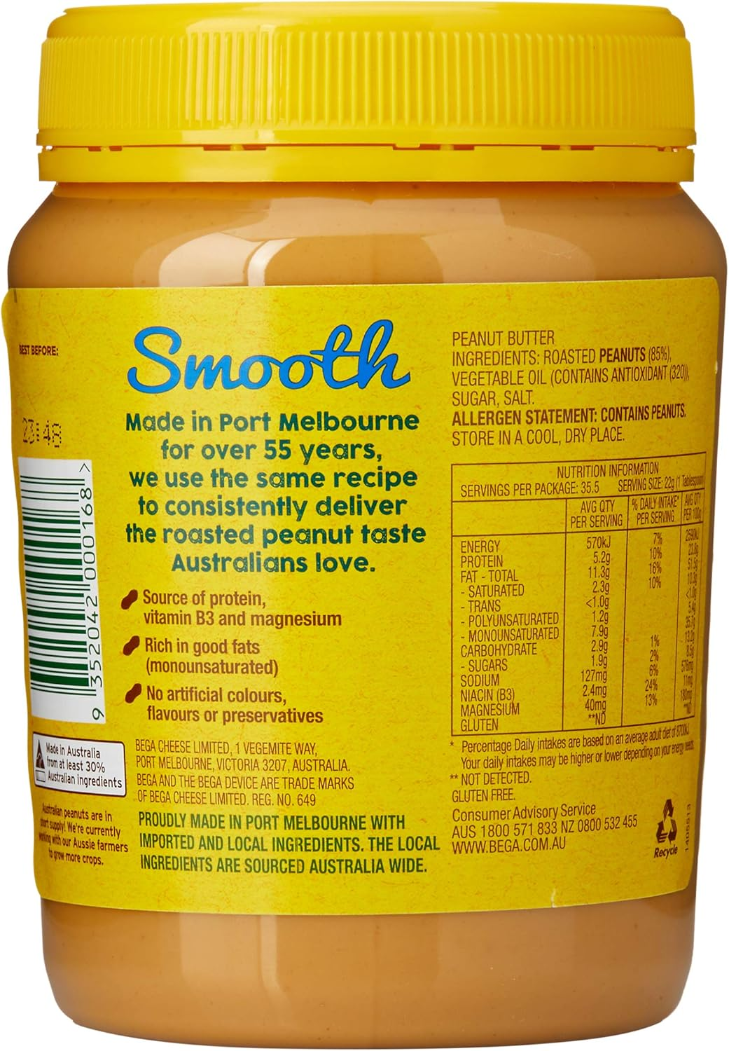 Bega Smooth Peanut Butter, 780G image number 3