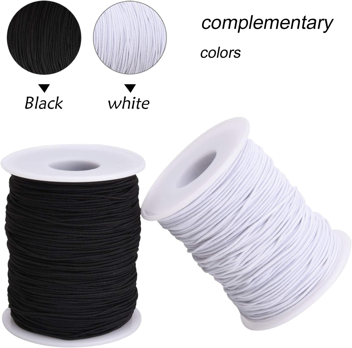 Noverlife Elastic Cord, 2 Rolls 0.04"/1Mm 109Yd/100M Jewelry Making Beading Stretch String, Elastic Fabric Thread Wire Macrame Cord DIY Crafting Rope Bungee Shock Cord - Black & White image number 3